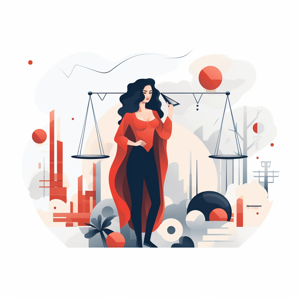 Illustration, lawsuit, protecting data, woman, equality, flat lineart